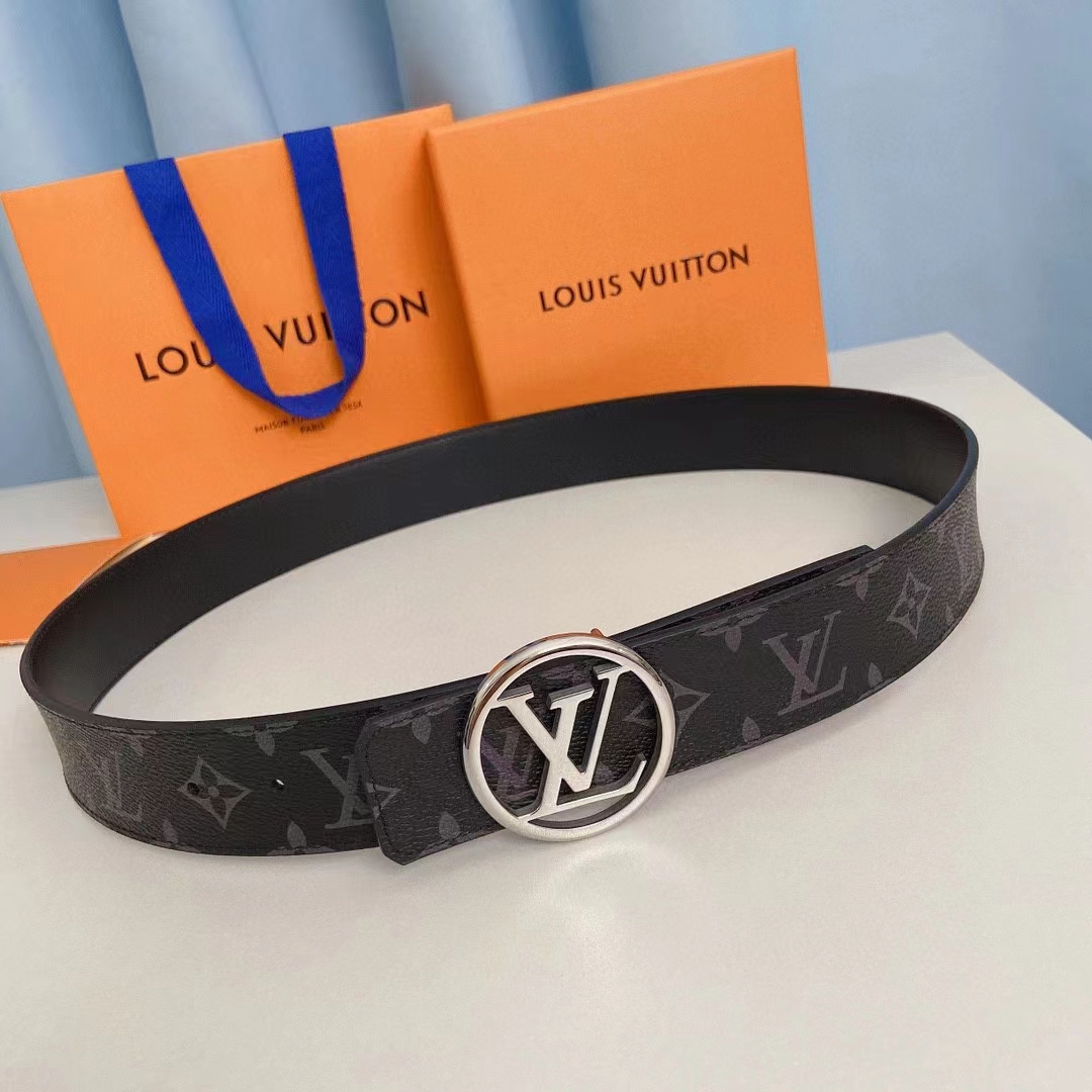 Louis Vuitton Unisex LV Circle 40 MM Reversible Belt Monogram Eclipse Canvas Calf Leather