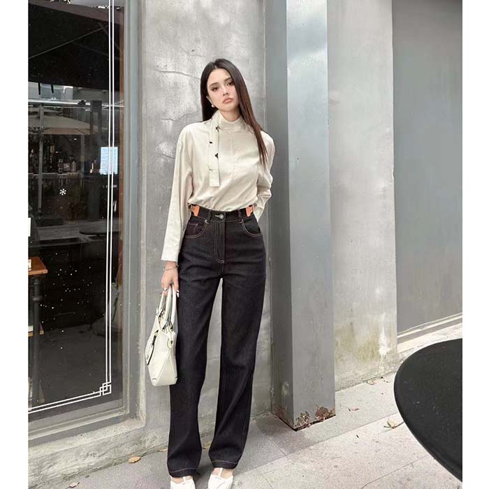 Louis Vuitton Women LV Monogram Lavaliere Button Sleeve Blouse White