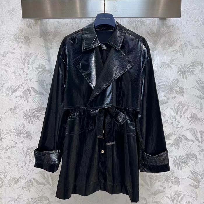 Louis Vuitton Women LV Wind Flap Trench Coat Black Regular Fit 1ABC6N