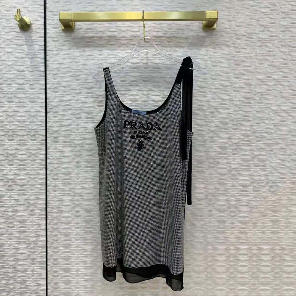 Prada Women Studded Chiffon Dress with a Fluid Silhouette