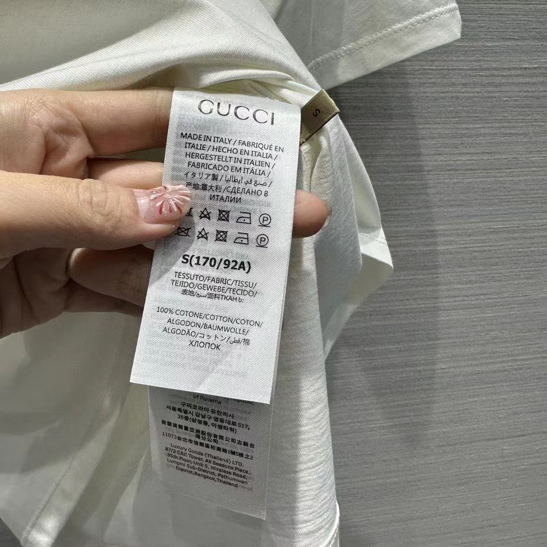 Gucci Men GG Light Cotton Jersey Shirt Crystal Round Neck Short Sleeves