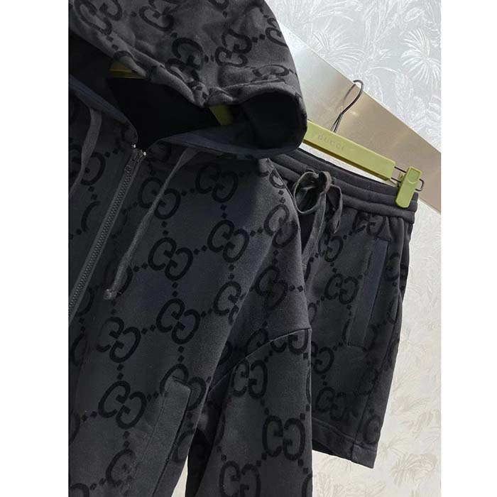 Gucci Women GG Brushed Cotton Hooded Sweatshirt Black Fixed Hood Dropped Shoulder Long Sleeves