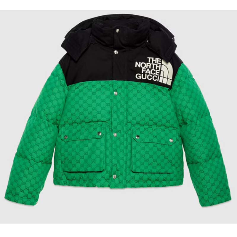 Gucci Men The North Face x Gucci Padded Jacket Green Ebony GG Canvas