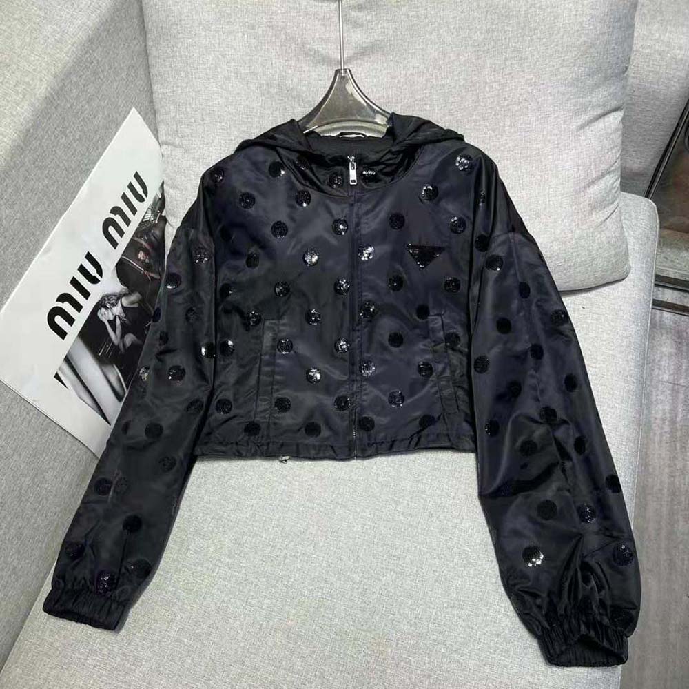 Prada Women Re-Nylon Embroidered Jacket-Black