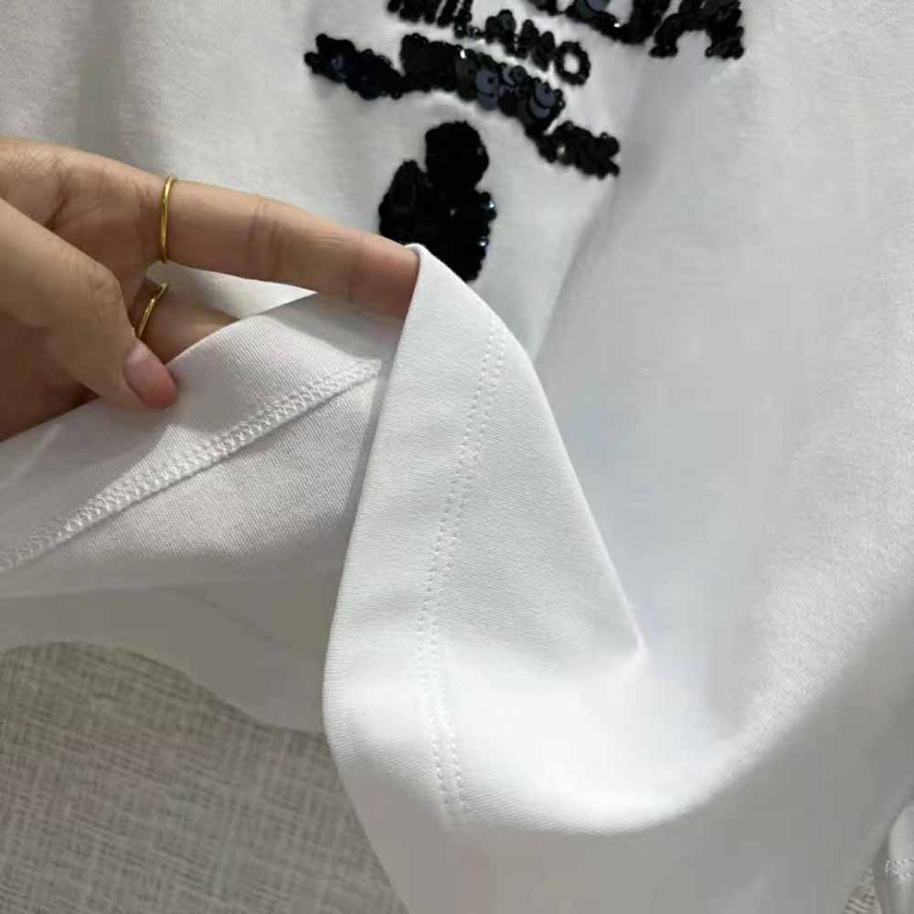 Prada Women Embroidered Interlock Crop T-shirt-White