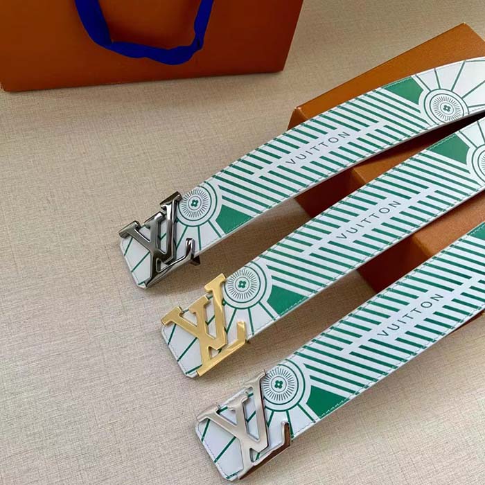 Louis Vuitton Unisex LV Imprint 40 MM Reversible Belt White Leather Silver-Colour Hardware