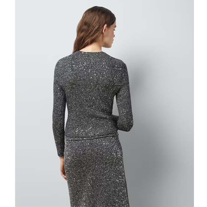 Gucci Women GG Viscose Knit Cardigan Blend Sequin Embroidery Silver Crewneck Long Sleeves