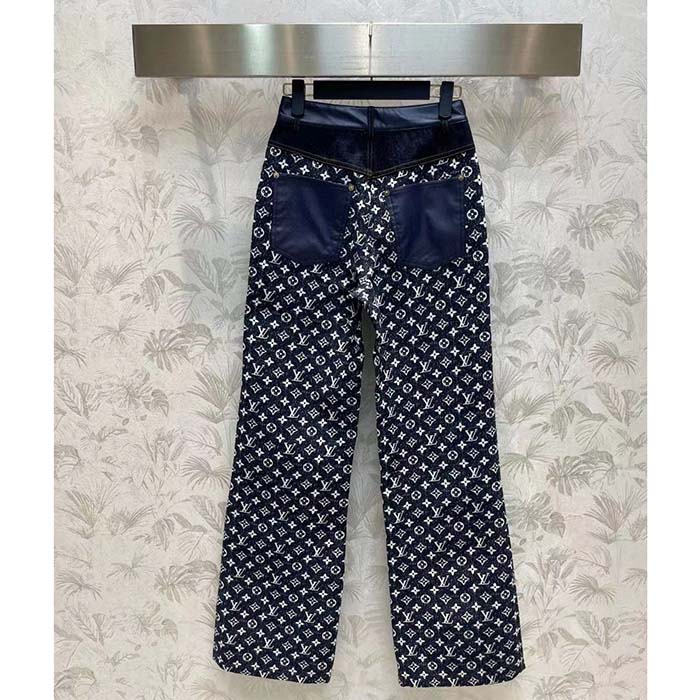 Louis Vuitton Women LV Monogram Denim Bootcut Jeans Cotton Navy
