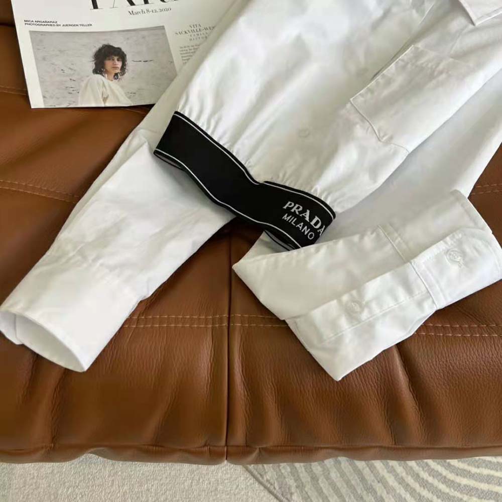 Prada Women Stretch Poplin Shirt with a Hybrid Design Reinvents
