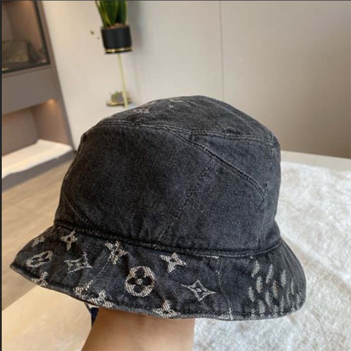 Louis Vuitton Unisex LV Monogram Jacquard Denim Bucket Hat Black Cotton