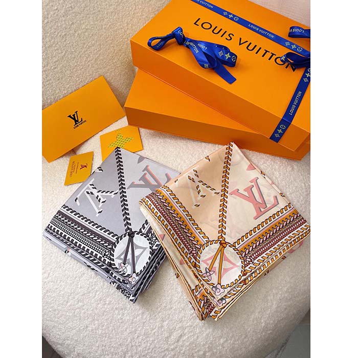 Louis Vuitton LV Women Braided Monogram Printed Scarf Beige Silk Monogram Pattern
