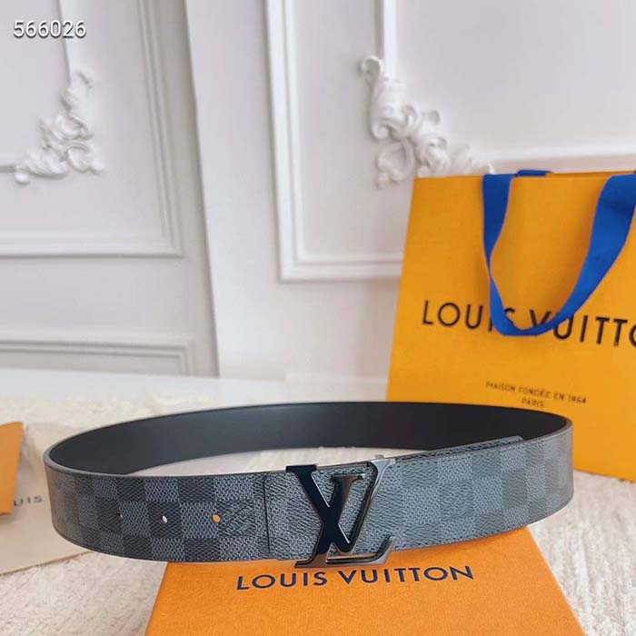 Louis Vuitton Unisex LV Initiales 40 MM Reversible Belt Grey Canvas Calf Leather M0213T