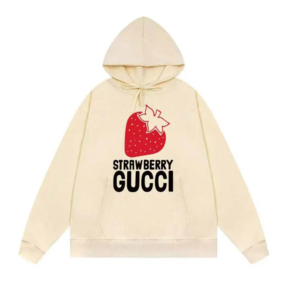 Gucci Men Strawberry Gucci Cotton Printed Sweatshirt-White