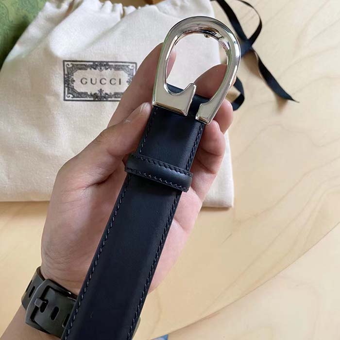 Gucci GG Unisex Thin Belt with G Buckle Black Leather 3 Cm Width