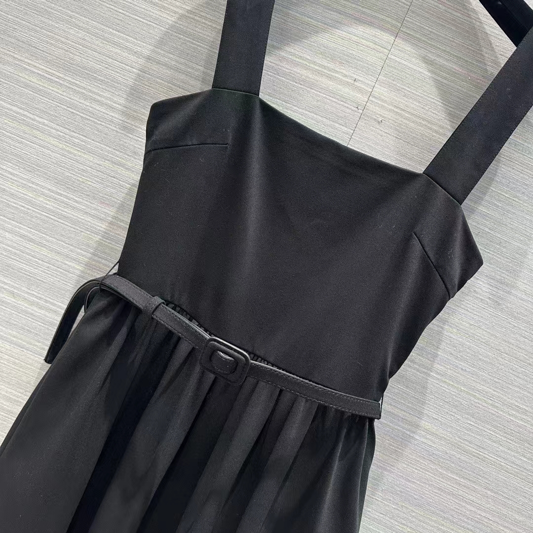 Dior Women CD Mid-Length Belted Dress Black Wool Silk