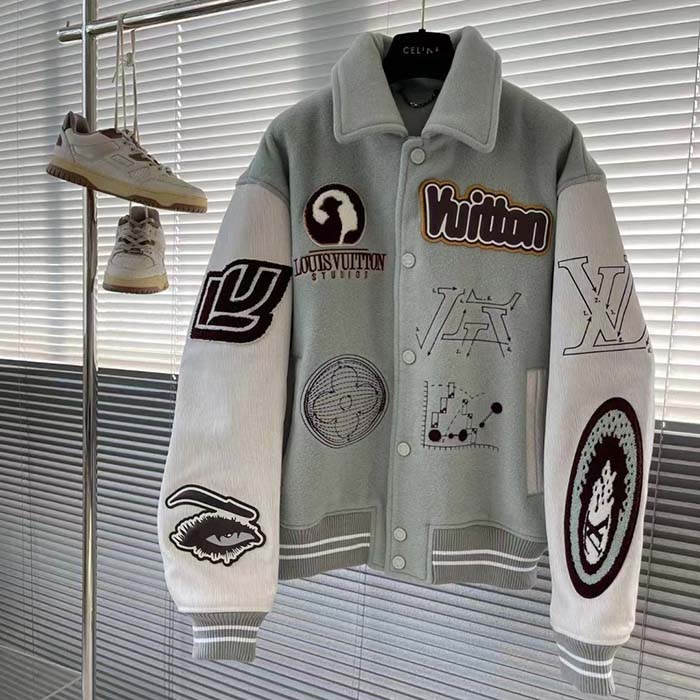 Louis Vuitton Women LV Varsity Leather Blouson Cropped Fit Epi Leather Sleeves Shirt Collar Cotton Wool