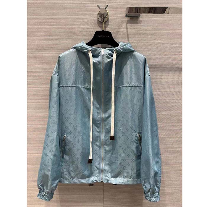 Louis Vuitton Women LV Shiny Monogram Short Parka Ice Blue Regular Fit