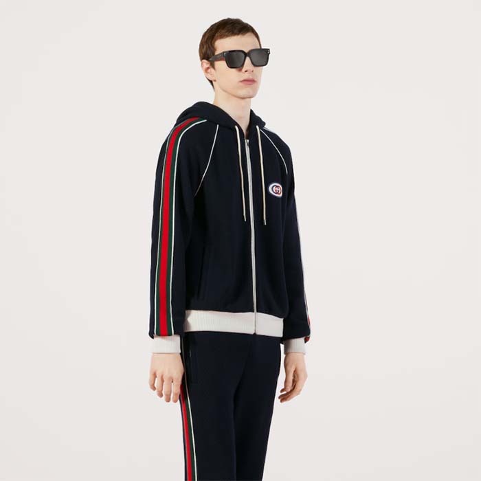 Gucci Men GG Wool Jersey Jacket Web Interlocking G Front Pockets