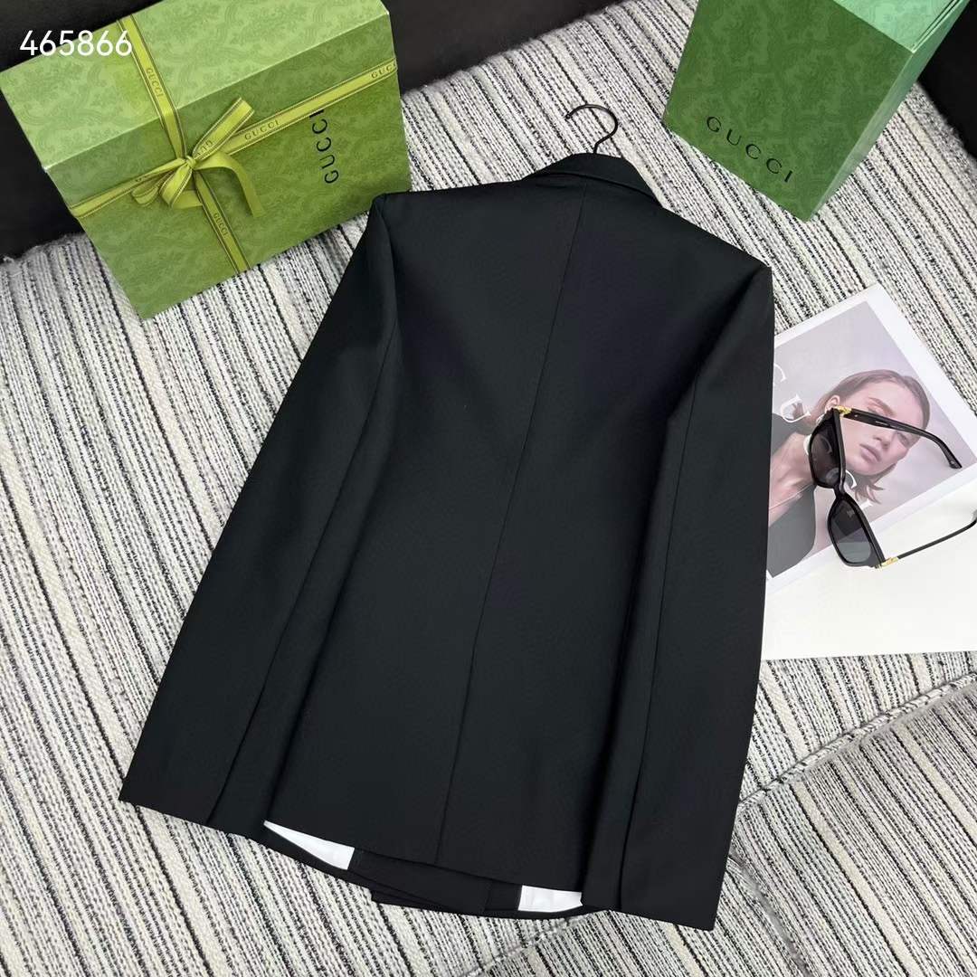 Gucci Women GG Double-Breasted Wool Jacket Slimmer Fitted Sleeves Button Closure