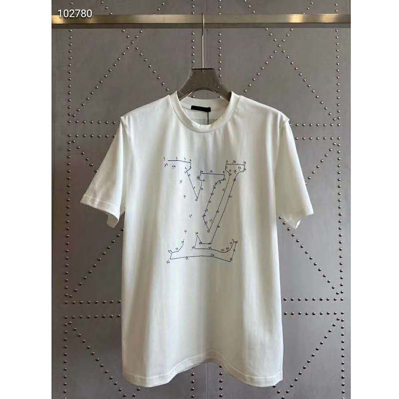 Louis Vuitton LV Women LV Stitch Print Embroidered T-Shirt Regular Fit Cotton-White