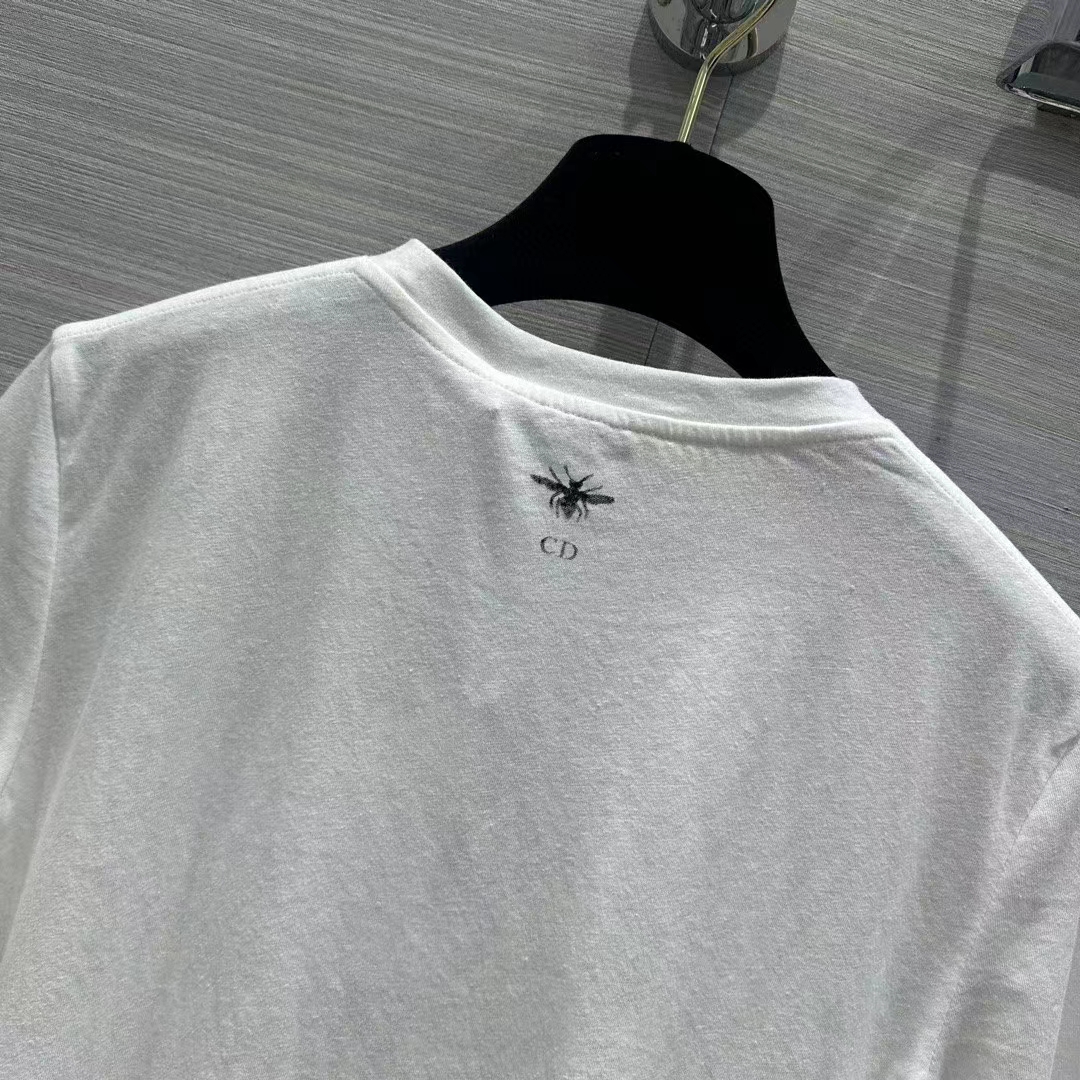 Dior Men CD T-Shirt White Cotton Linen Jersey Green Dragon Motif