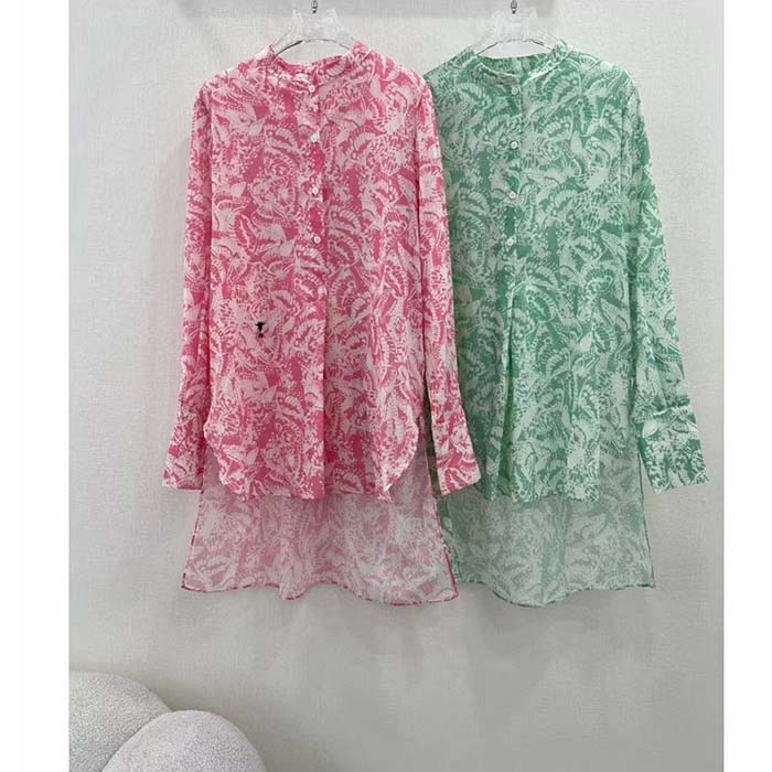 Dior Women CD Blouse Melocoton Pink Cotton Voile with Allover Butterfly Motif