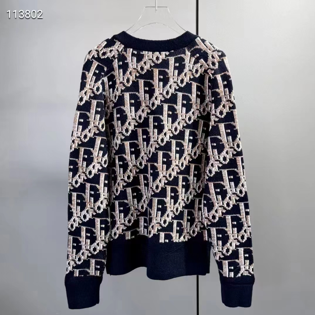 Dior Men CD Dior Oblique Cardigan Navy Blue Wool Jacquard