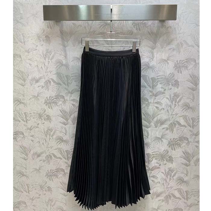 Dior Women CD Mid-Length Pleated Skirt Black Cotton Silk Poplin