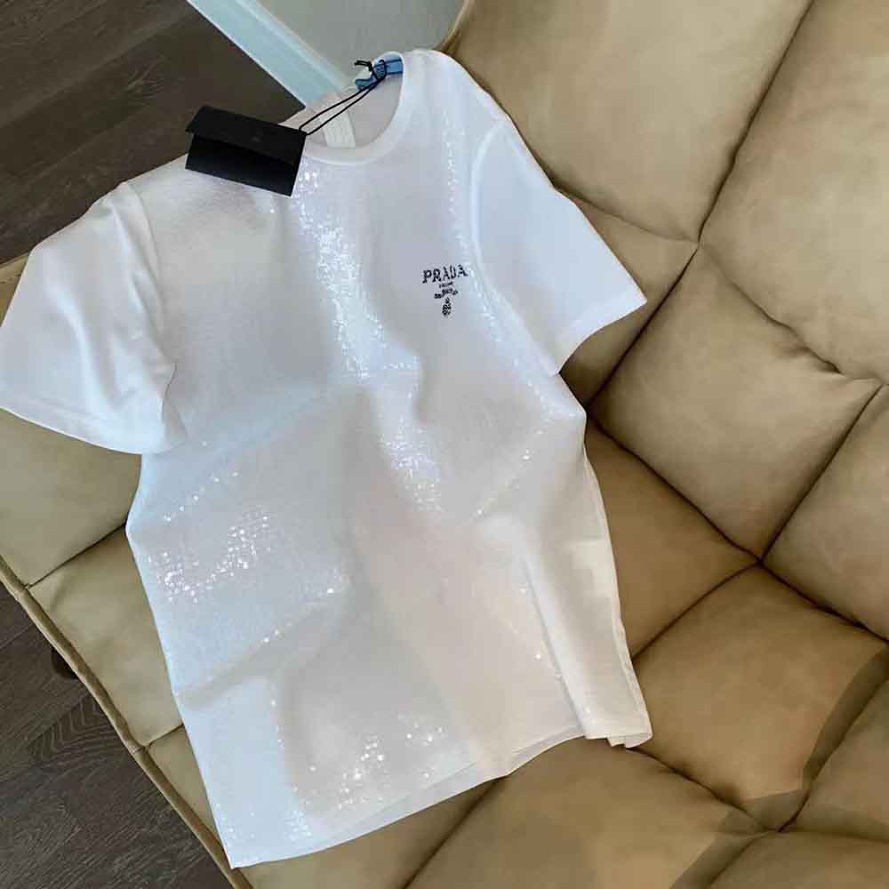 Prada Women Embroidered Cotton T-shirt-White