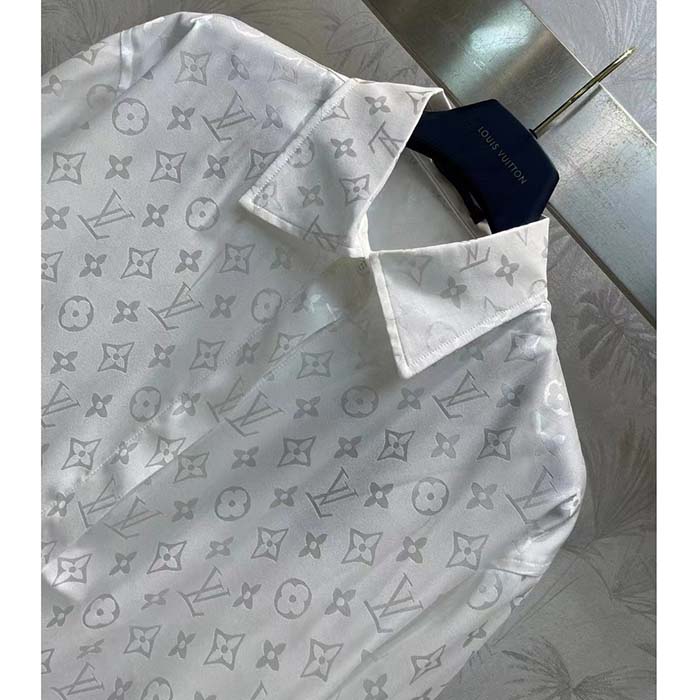 Louis Vuitton Women LV Monogram Long-Sleeved Silk Shirt White 1AFJUE
