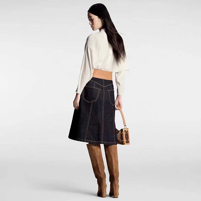 Louis Vuitton Women LV Monogram Lavaliere Button Sleeve Blouse White Silk Regular Fit