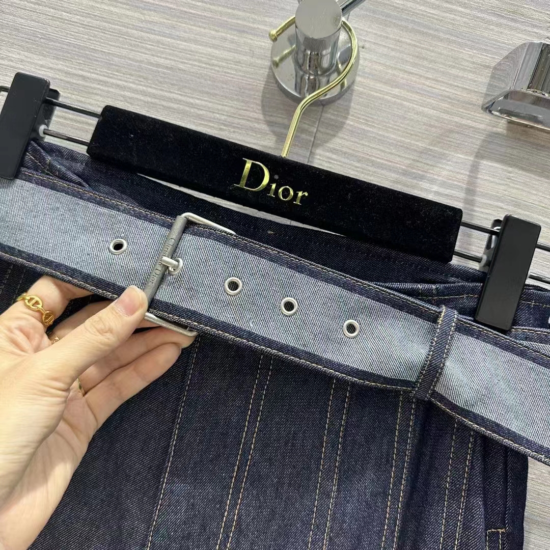 Dior Women CD Denim Couture Flared Jeans Belt Deep Blue Cotton Denim