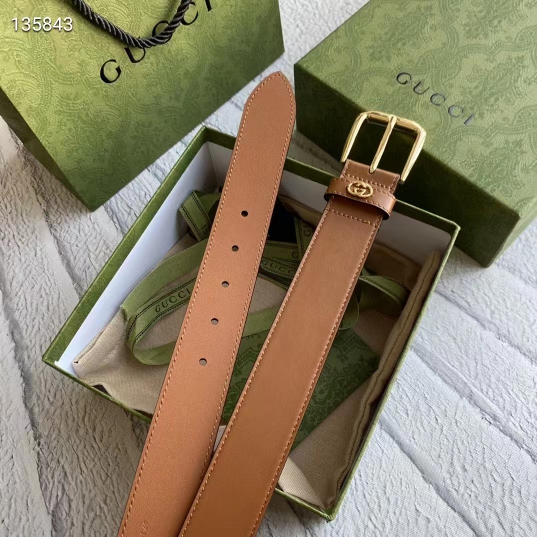 Gucci Unisex GG Belt with Square Buckle and Interlocking G Brown 3.6 cm Width