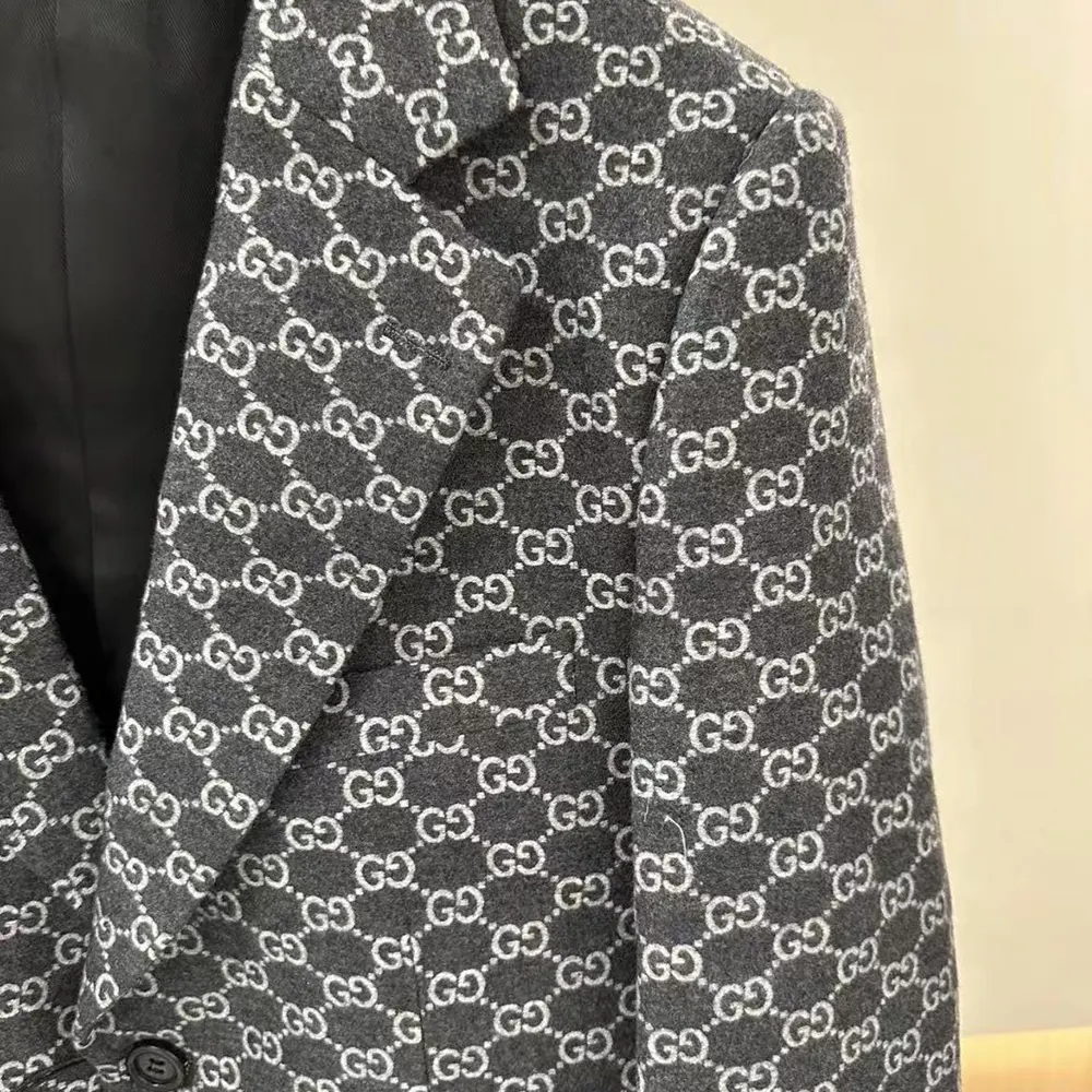 Gucci Men Gucci Classic Silver Wool Blazer