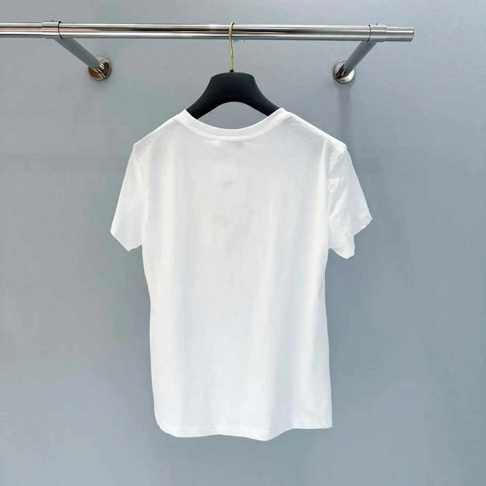 Dior Men T-Shirt White Cotton and Linen Jersey with Multicolor Dior Star Motif