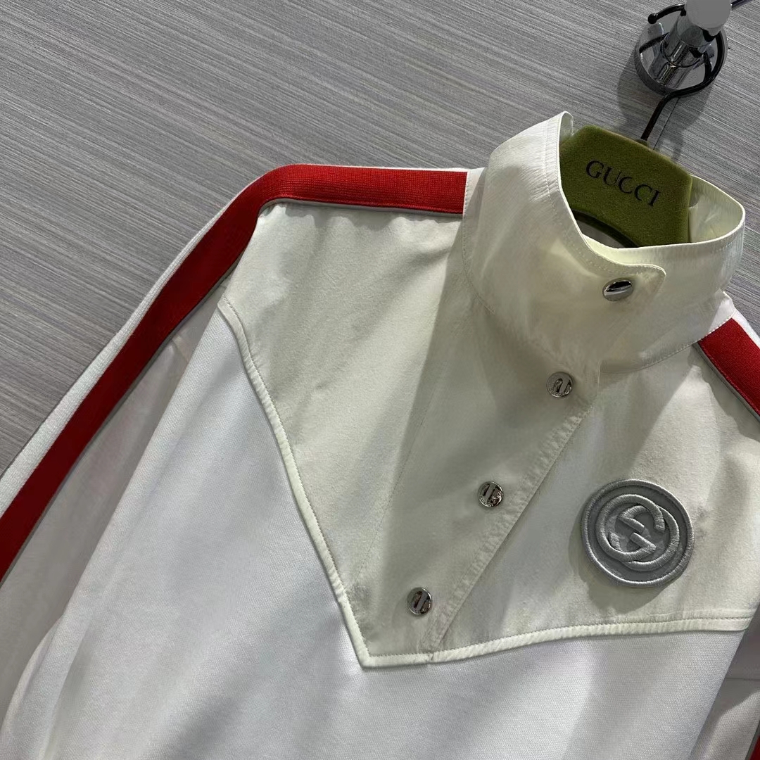 Gucci Women GG Technical Jersey Dress Web High Neck Dropped Shoulder Elastic Cuffs Drawstring Waist