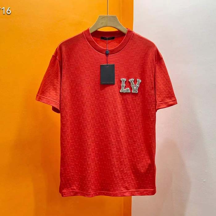 Louis Vuitton Women Cotton Pique T-Shirt Embroidered LV Patch Red Regular Fit 1AFJEC