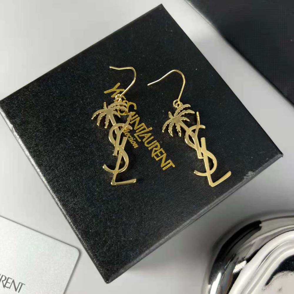Saint Laurent YSL Women Monogram Palm Earrings in Metal-Gold