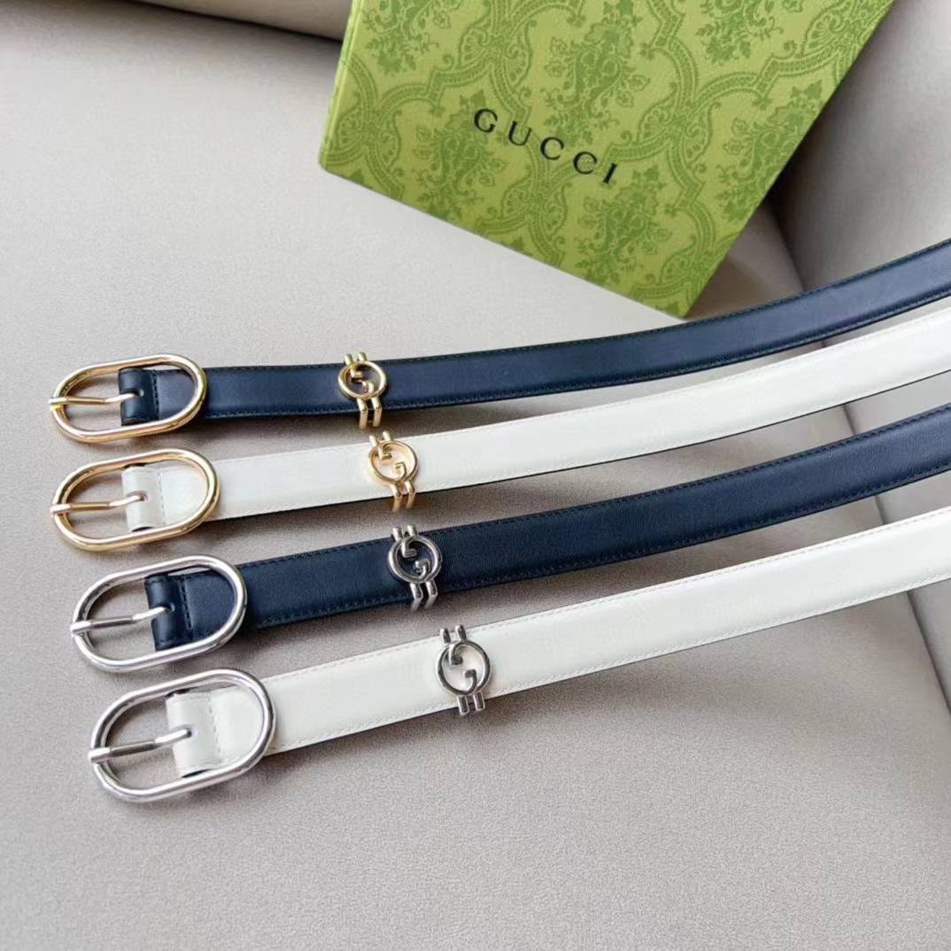 Gucci Unisex GG Belt Round Interlocking G Black Leather Oval Buckle 2.3 CM Width