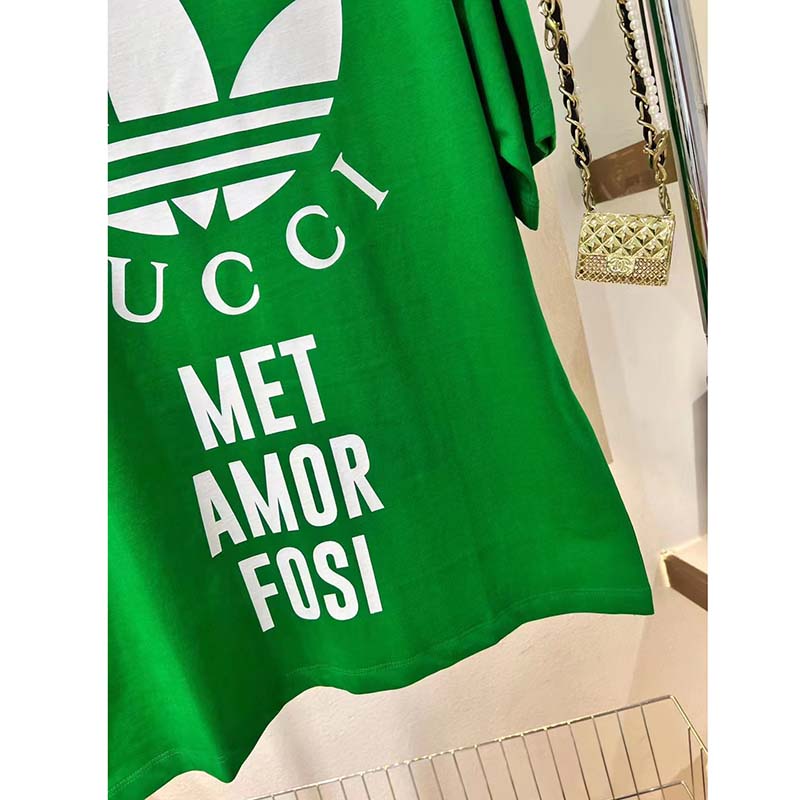 Gucci GG Men Adidas x Gucci Cotton Jersey T-Shirt Green Jersey Crewneck Oversize Fit