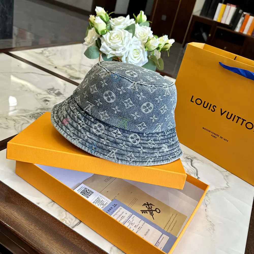 Louis Vuitton Unisex Denim Bucket Hat with Cotton-Blue