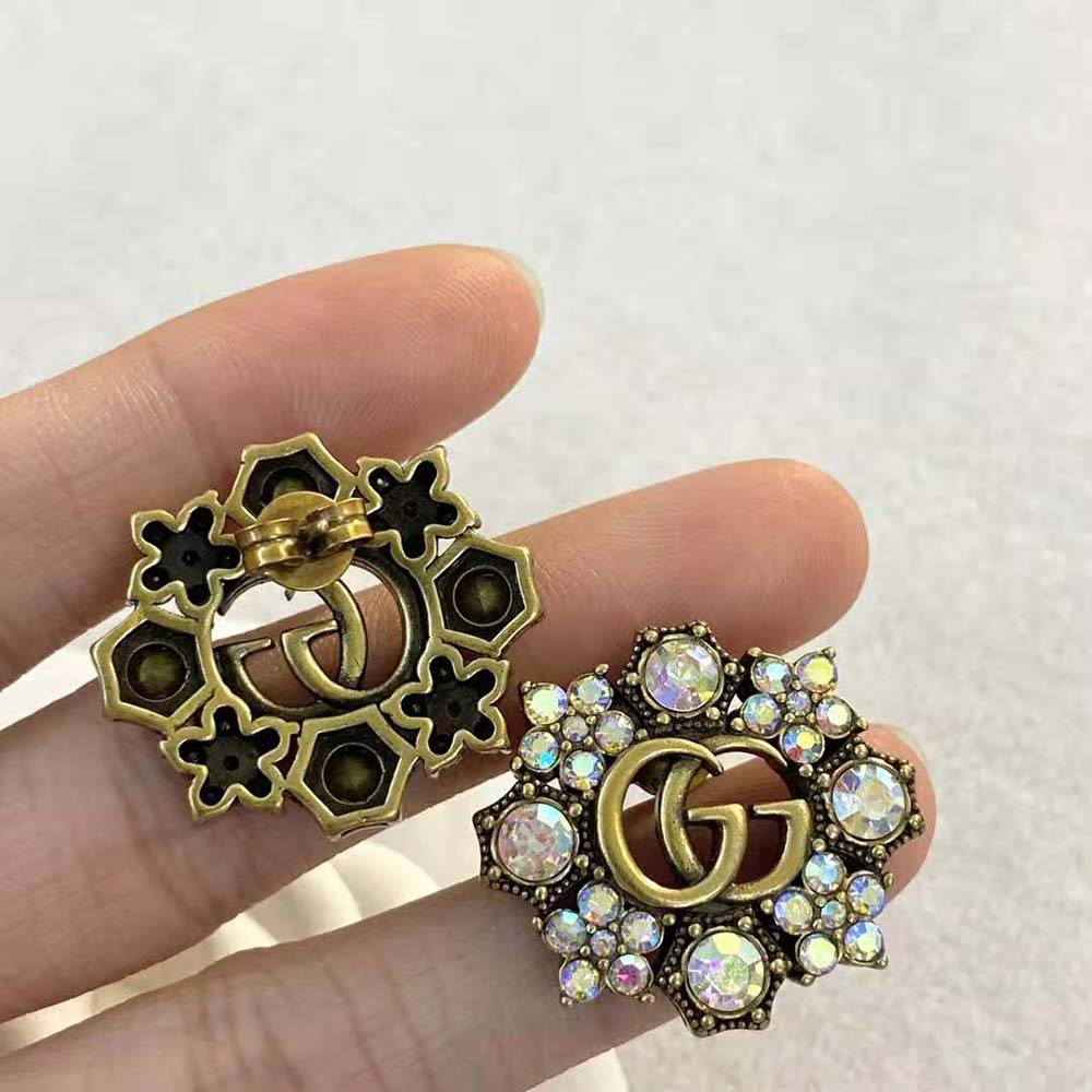 Gucci Women Double G Crystal Flowers Earrings