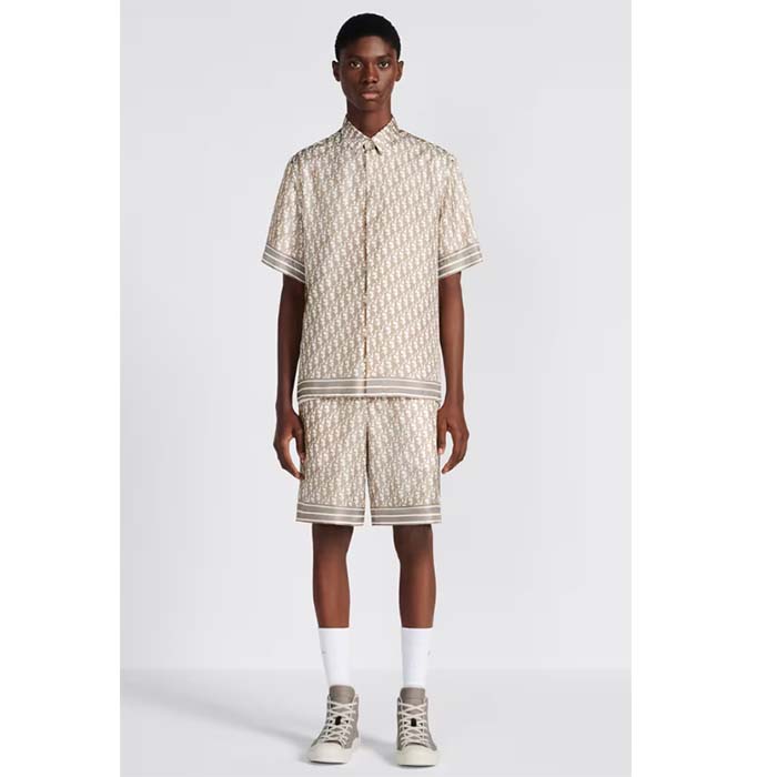 Dior Men CD Dior Oblique Bermuda Shorts Beige Silk Twill