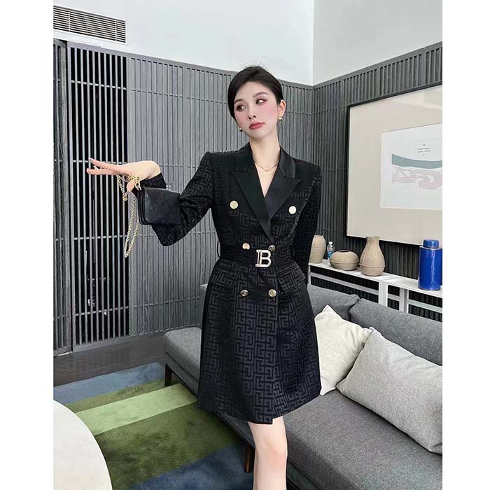 Givenchy Women Check Panel Cotton Gabardine Trench Coat-Black