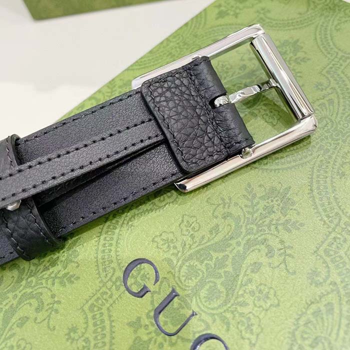 Gucci Unisex GG Rubber-Effect Leather Black Square Buckle 3.3 CM Width