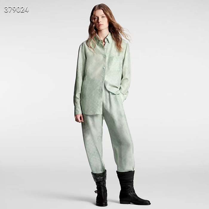 Louis Vuitton Women LV Monogram Cloud Shirt Silk Green Blue Regular Fit