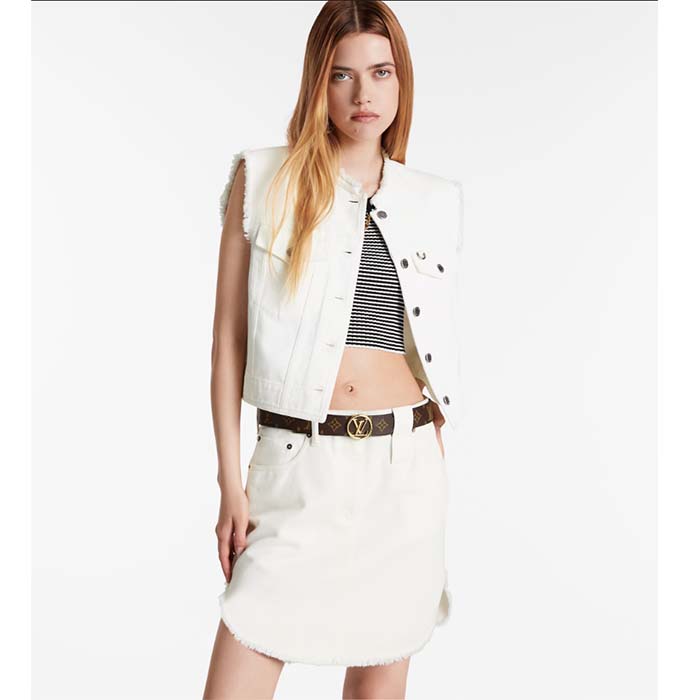 Louis Vuitton Unisex LV Circle 35 MM Reversible Belt Black Leather Monogram Canvas