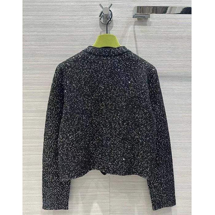 Gucci Women GG Viscose Knit Cardigan Blend Sequin Embroidery Silver Crewneck Long Sleeves