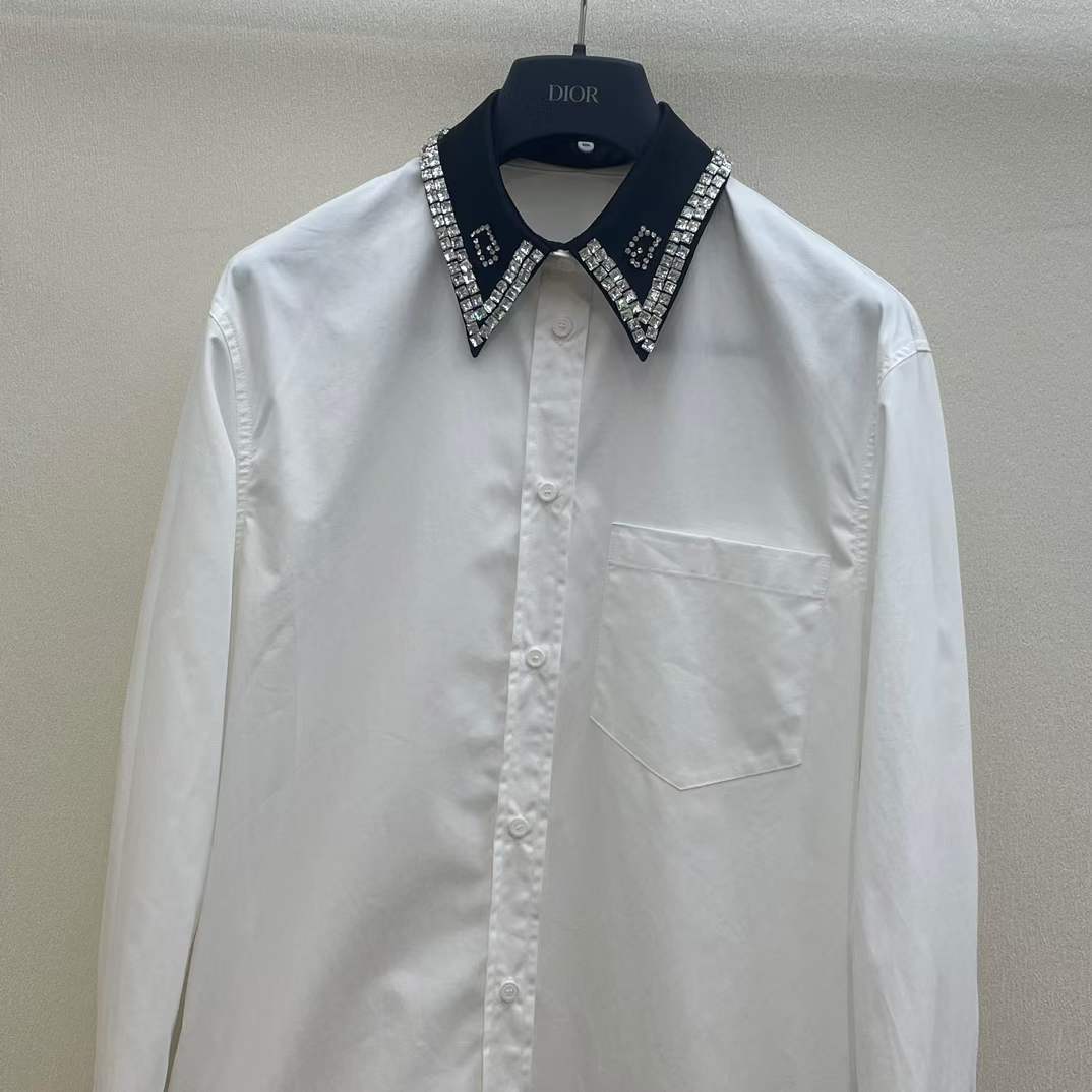 Gucci Women GG Cotton Shirt Detachable Collar White Poplin Long Sleeves