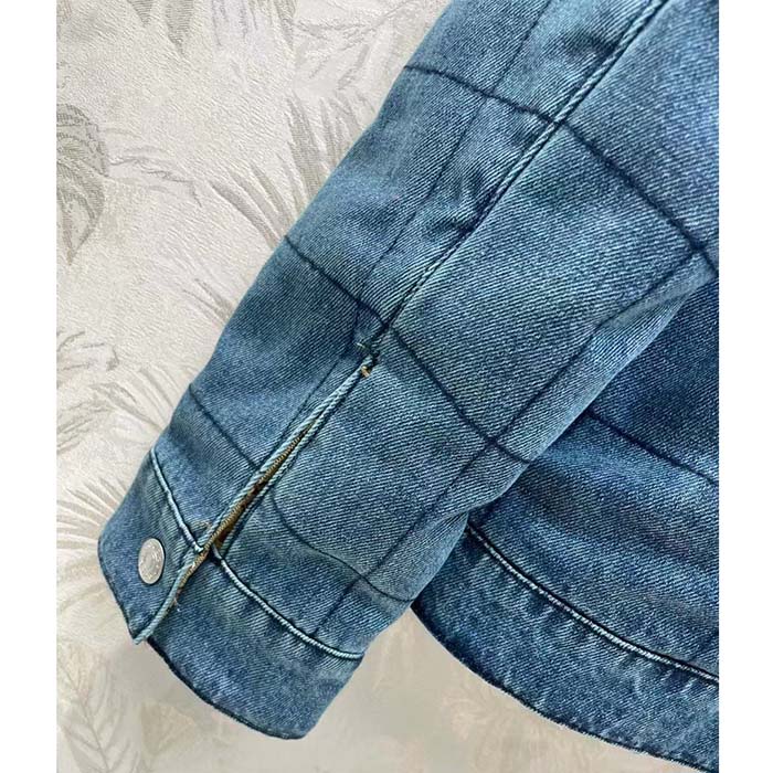 Gucci Men GG Reversible Denim Jacket Camel Ebony GG Canvas Reversible Collarless Dropped Shoulder